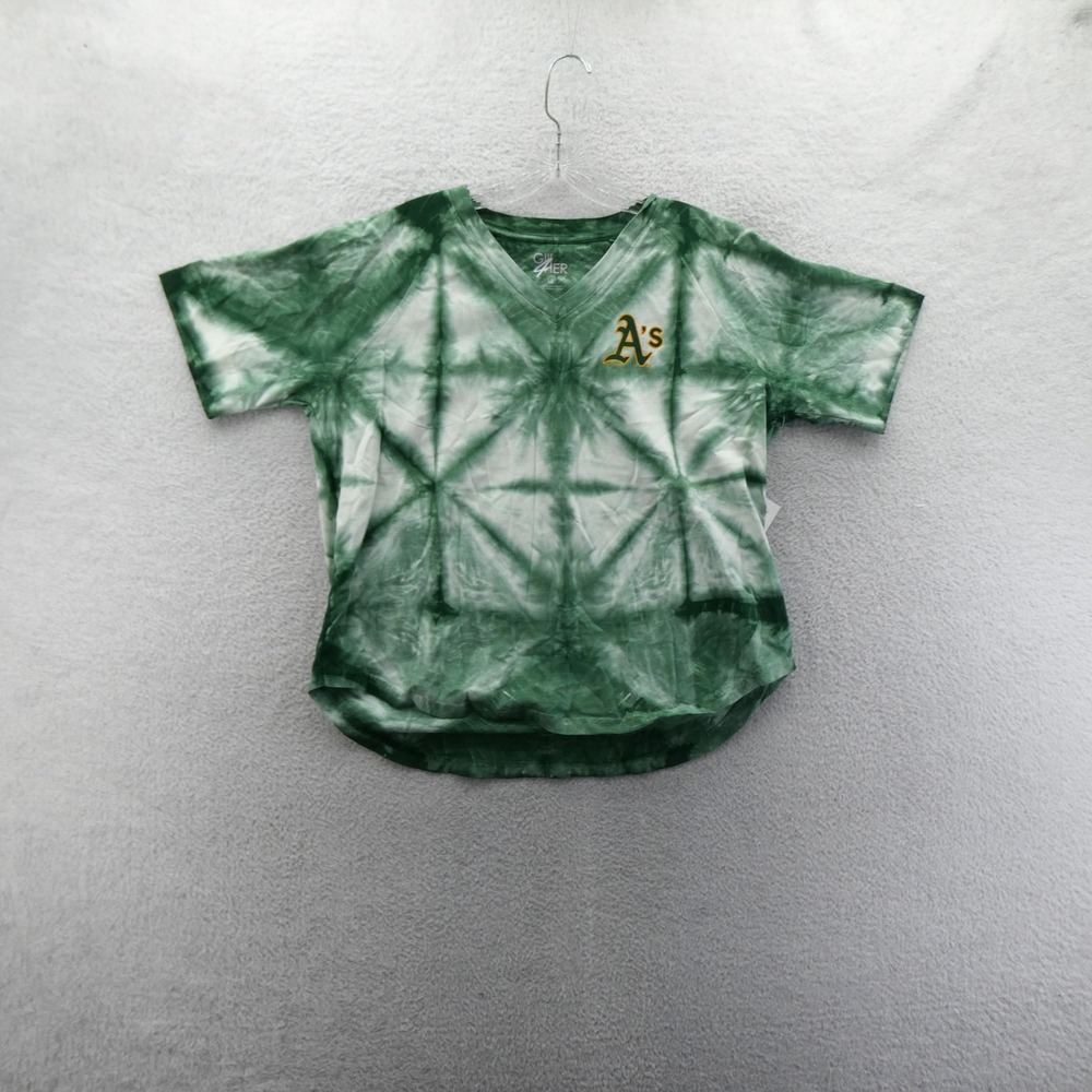 G-III 4Her Shirt Womens Medium Oakland Athletics Green Tie Dye V-Neck‎ MLB Top
